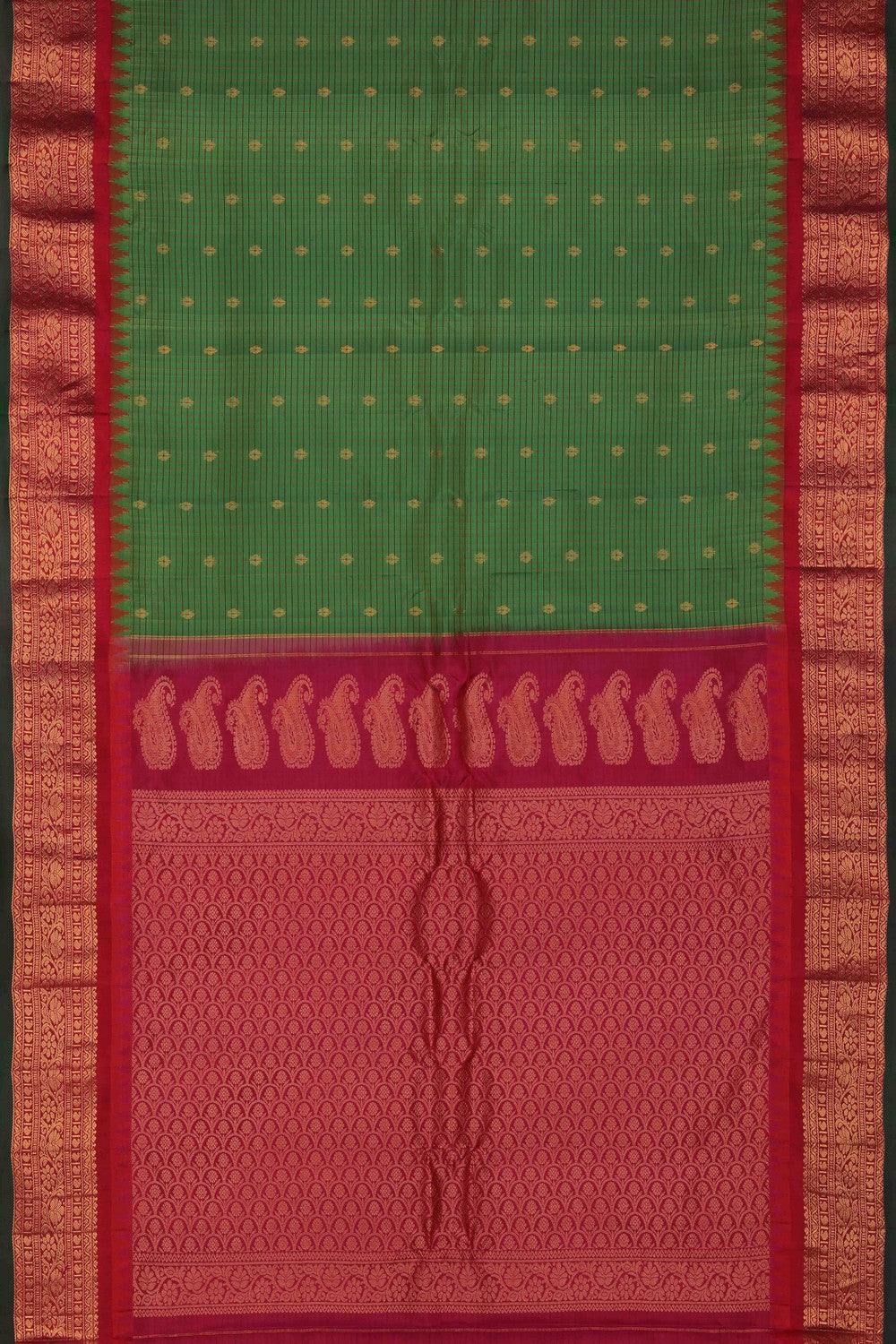 Gadwal Silk Kattam Green Saree