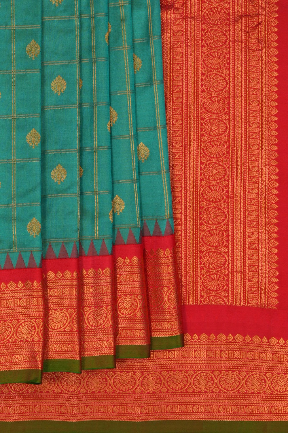 Gadwal Silk Kattam Green Saree