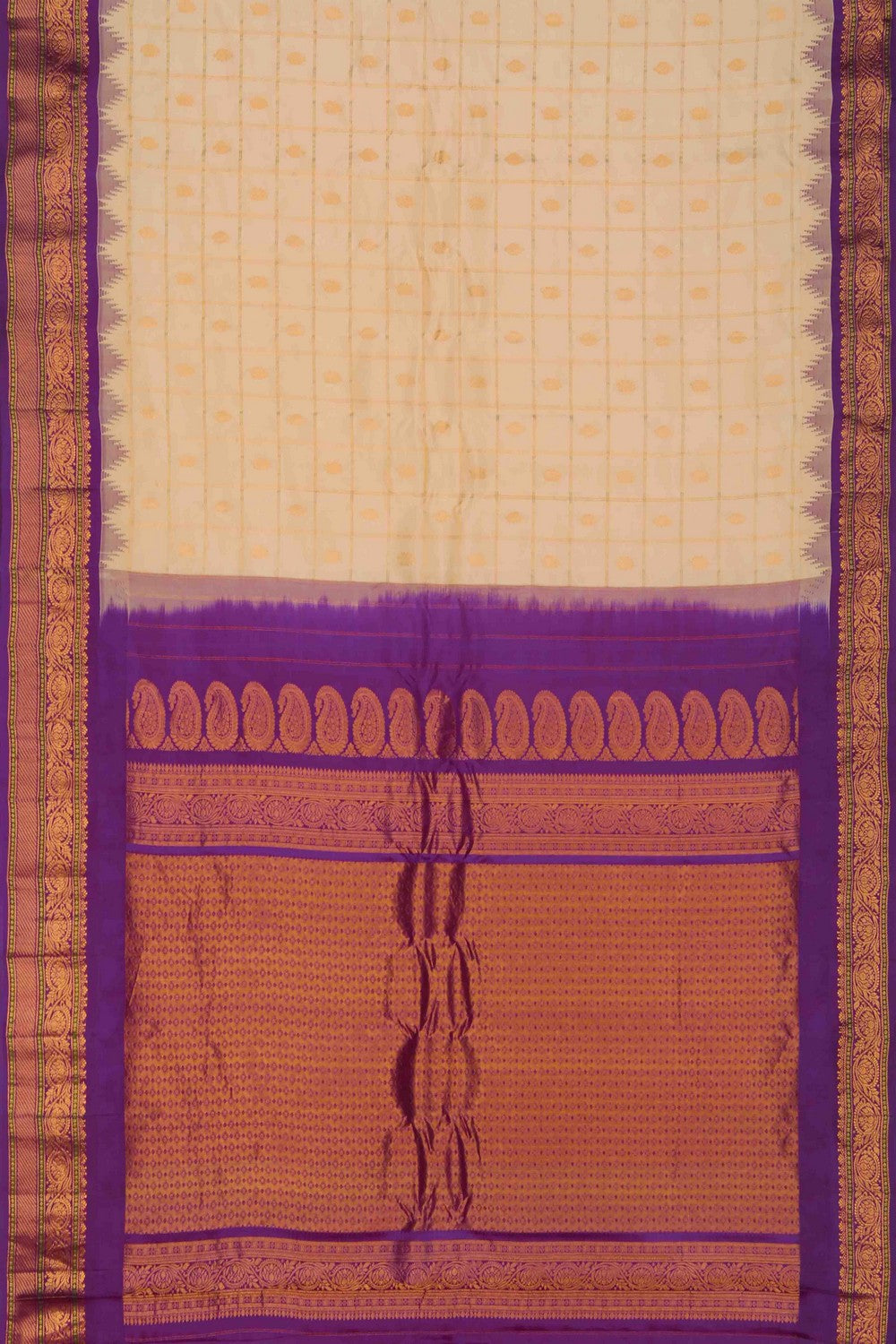 Image of Gadwal Silk Kattam Cream Saree