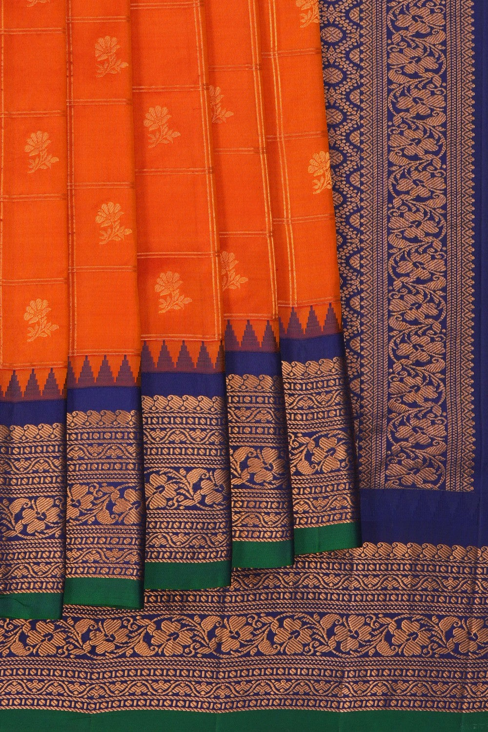 Gadwal Silk Kattam Orange Saree