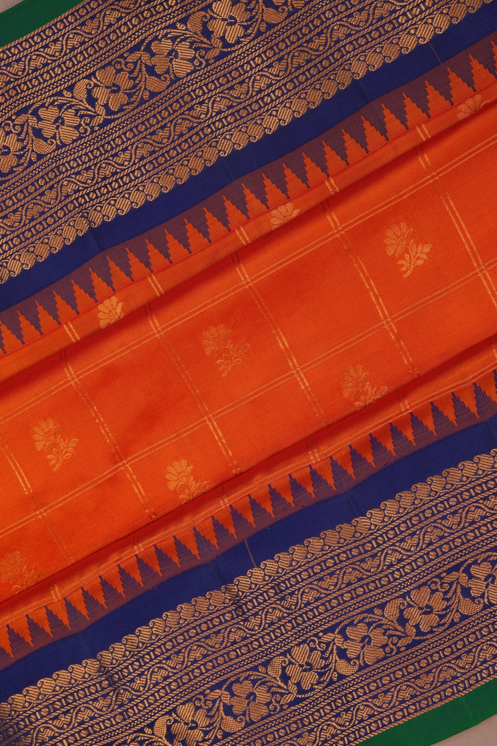 Image of Gadwal Silk Kattam Orange Saree