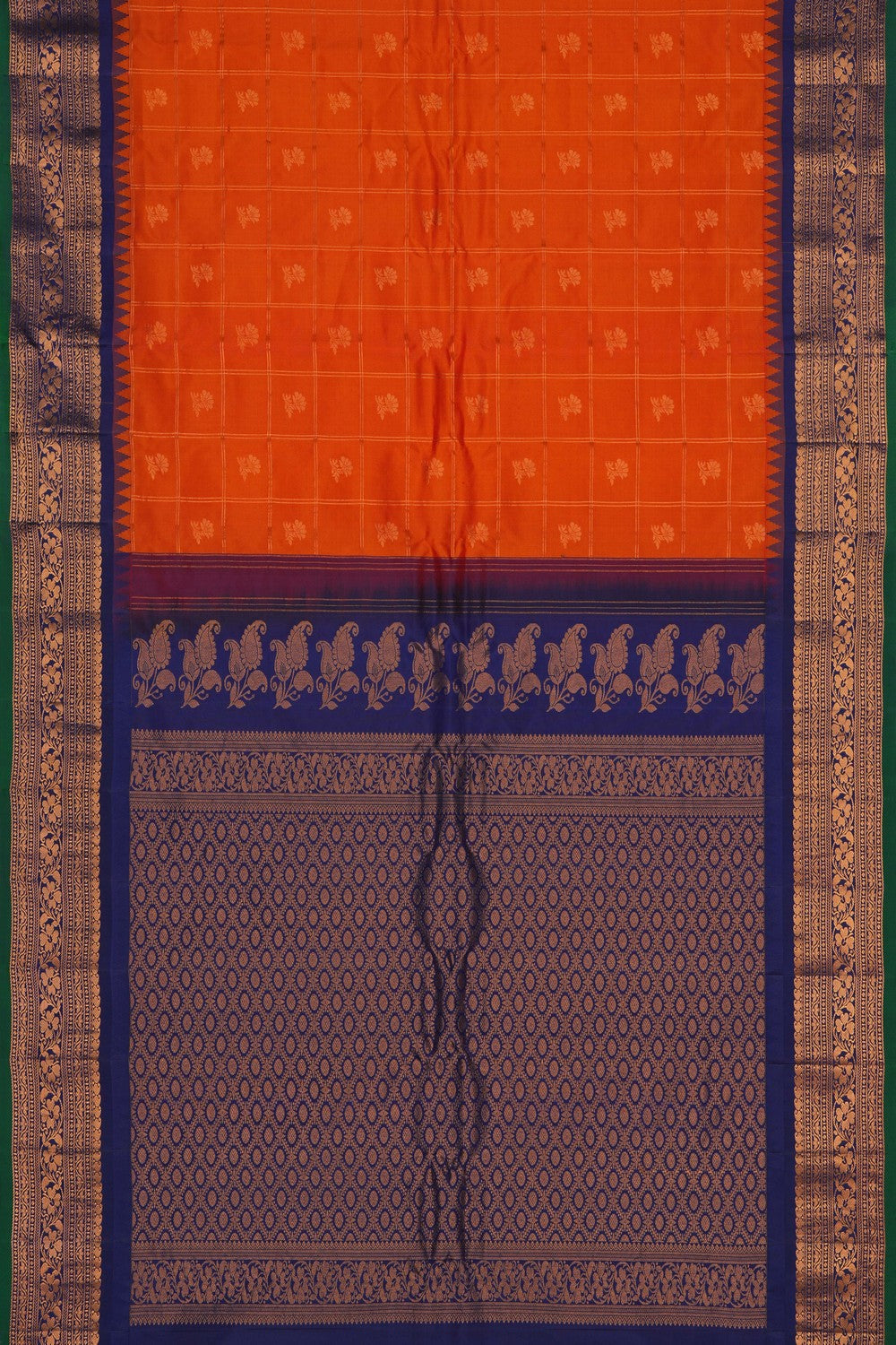 Image of Gadwal Silk Kattam Orange Saree