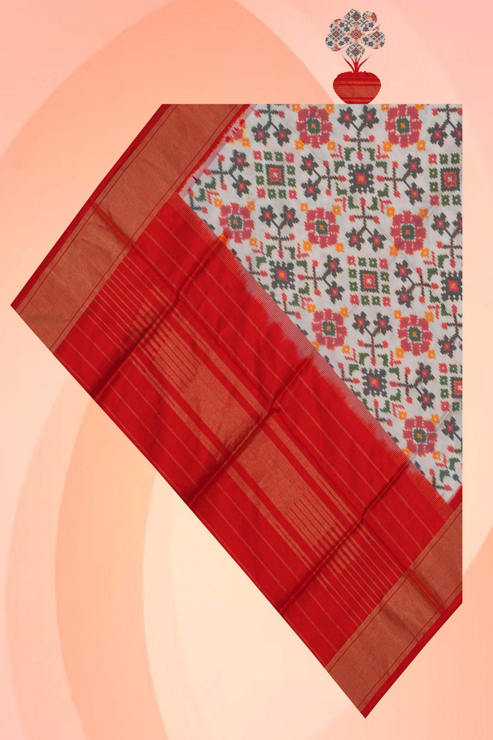 Pochampally Ikat Silk White Dupatta