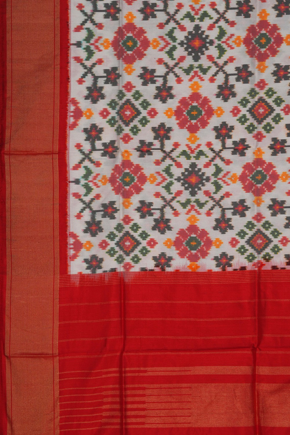 Image of Pochampally Ikat Silk White Dupatta