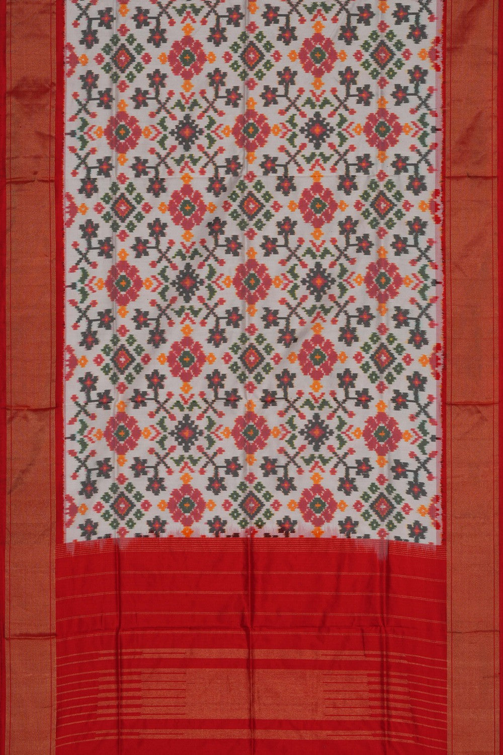 Image of Pochampally Ikat Silk White Dupatta