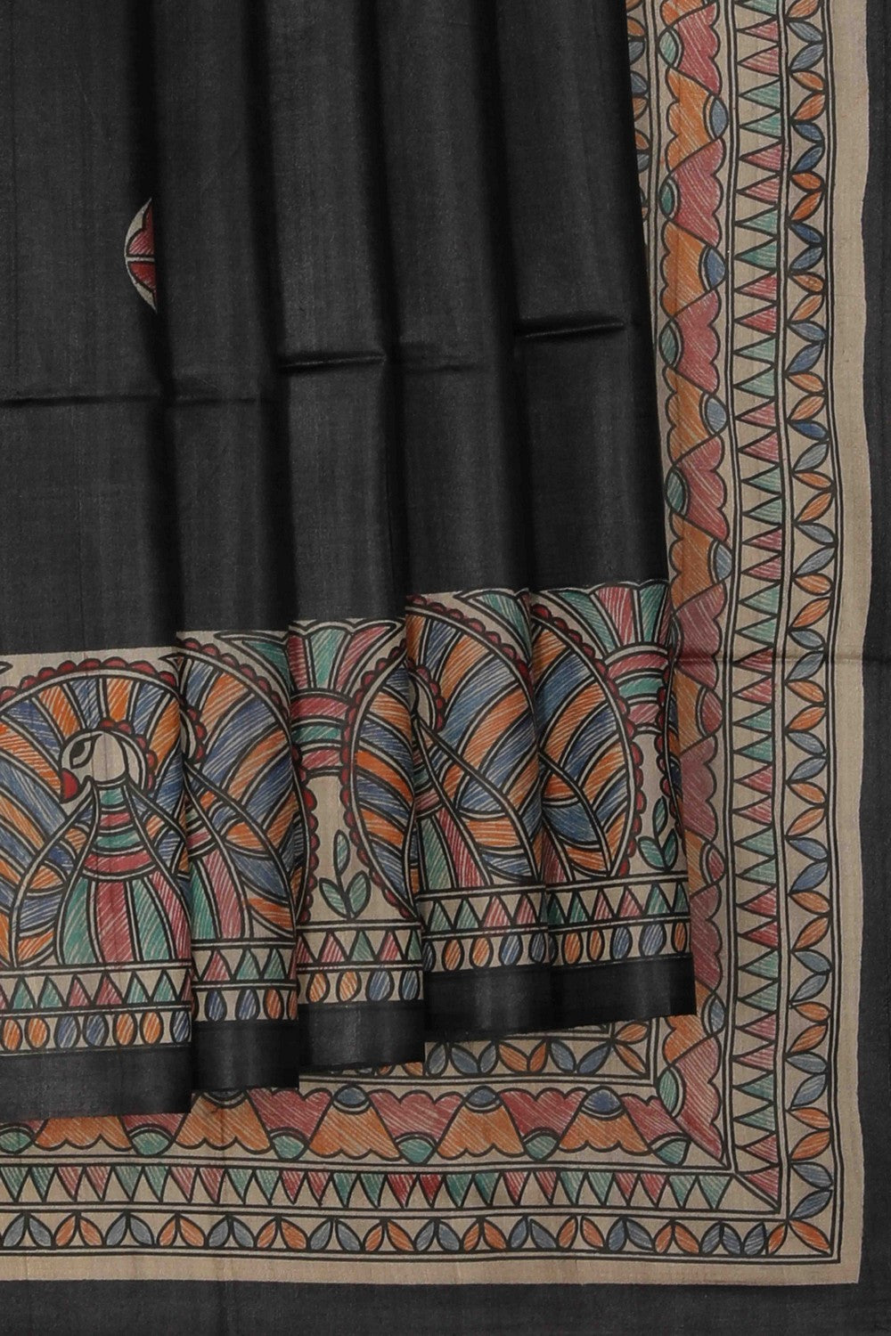 Image of Tussar Silk Madhubani Painted Saree