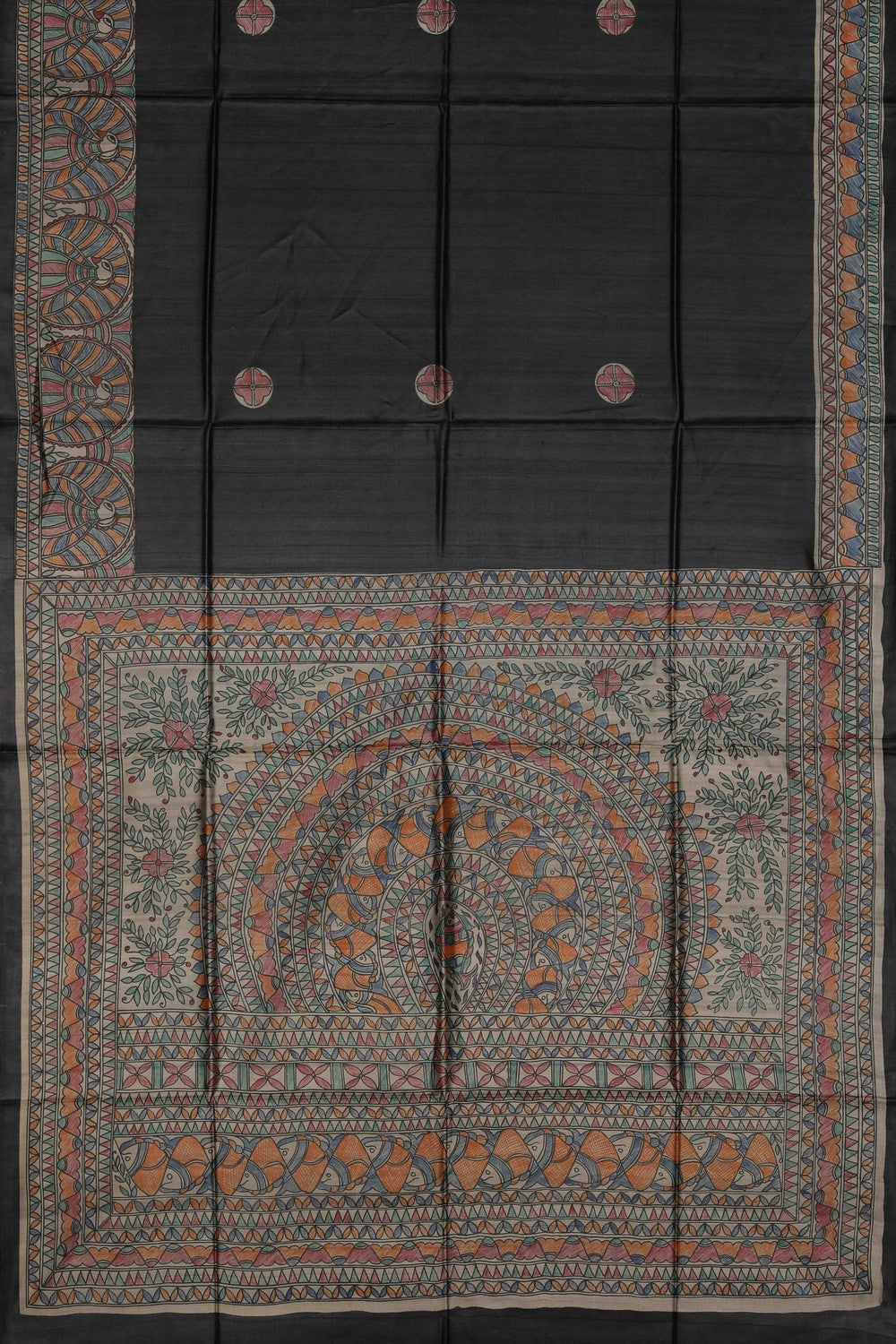 Image of Tussar Silk Madhubani Painted Saree