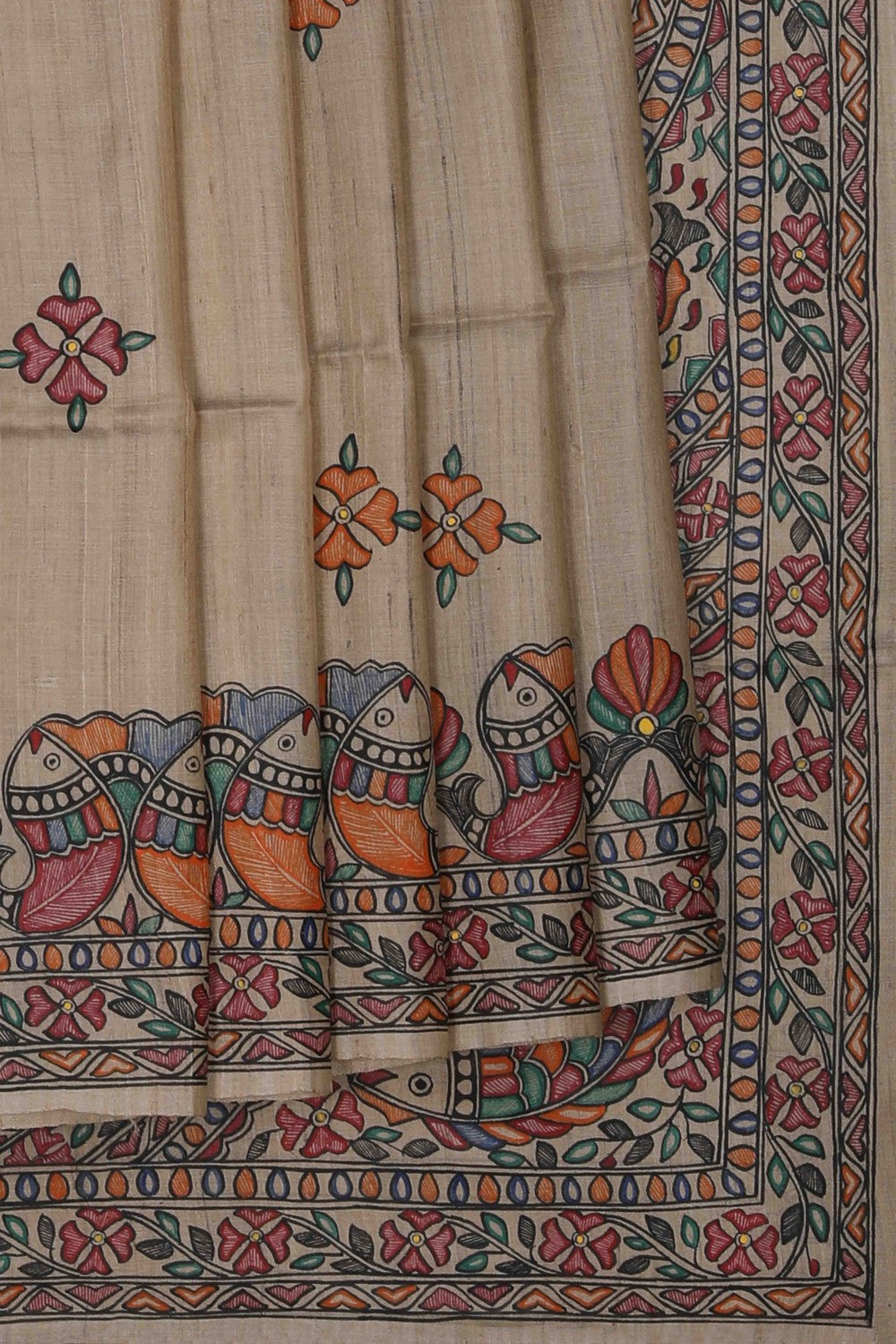 Tussar Silk Madhubani Painted Saree