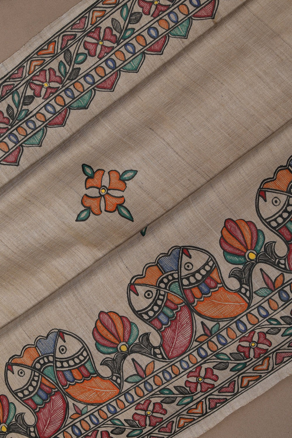 Tussar Silk Madhubani Painted Saree