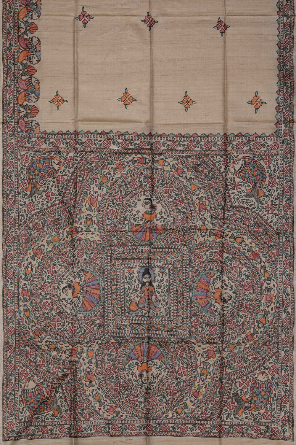 Tussar Silk Madhubani Painted Saree