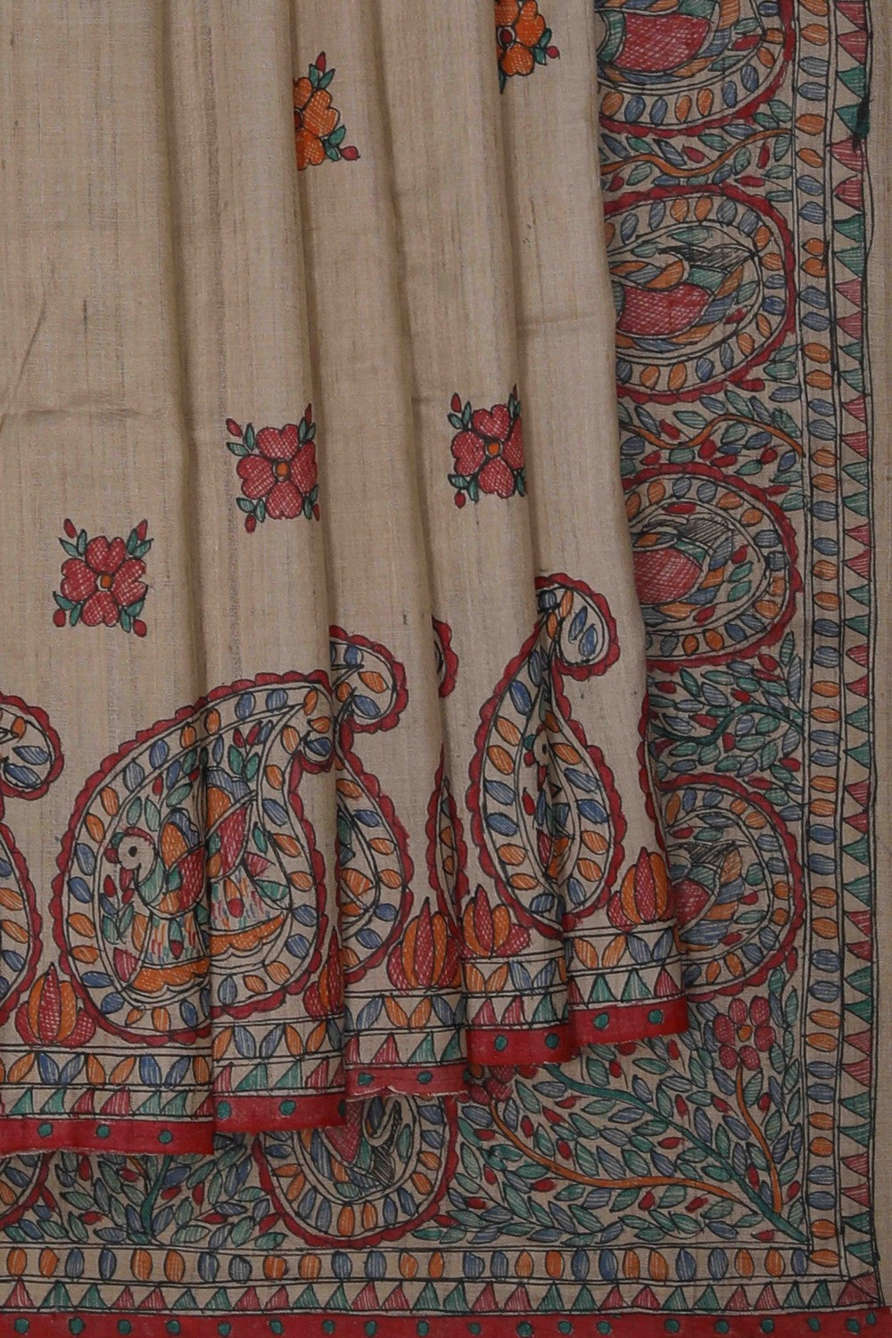 Image of Tussar Silk Madhubani Painted Saree