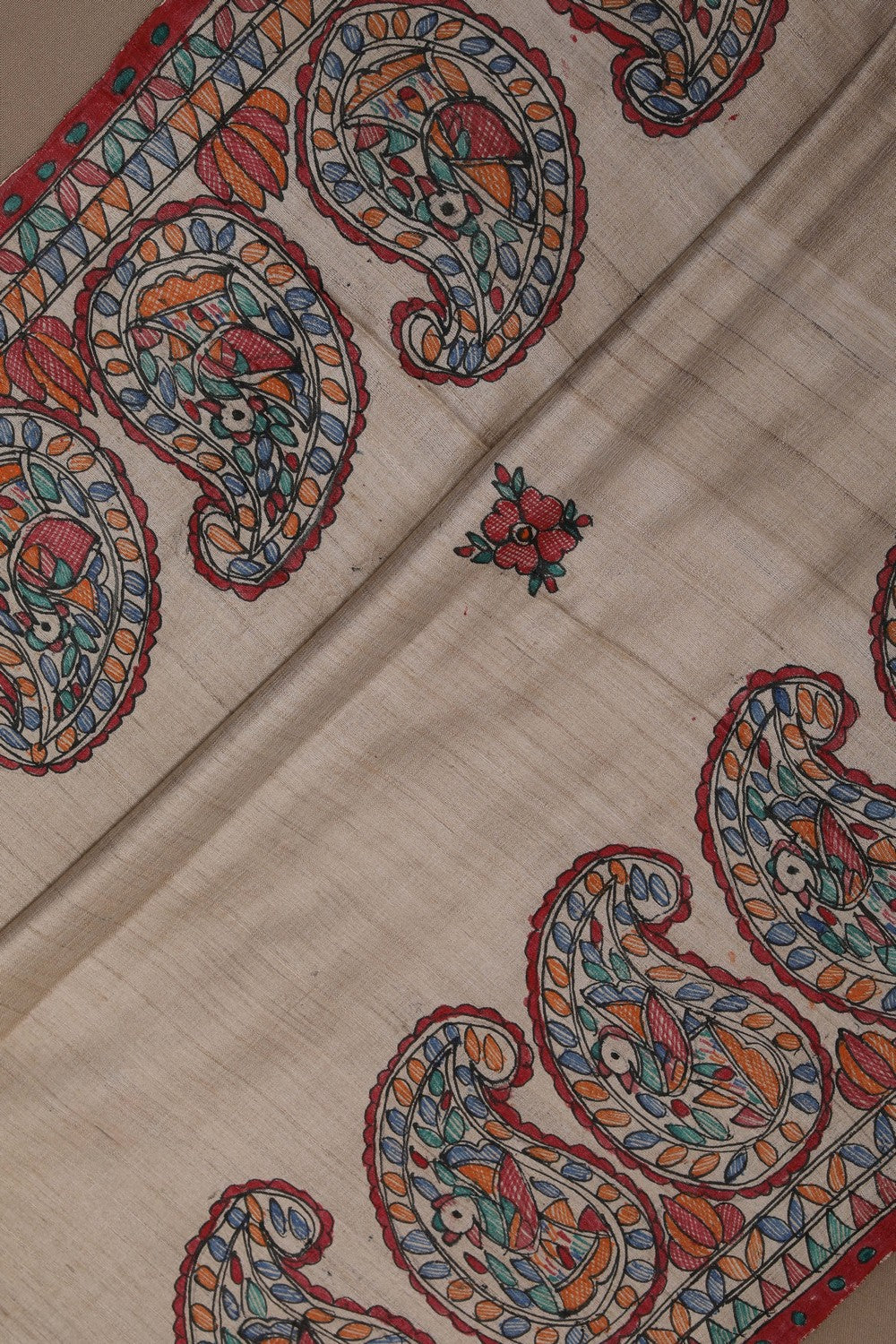 Image of Tussar Silk Madhubani Painted Saree