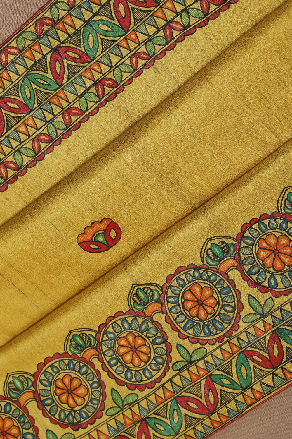 Image of Tussar Silk Madhubani Painted Saree