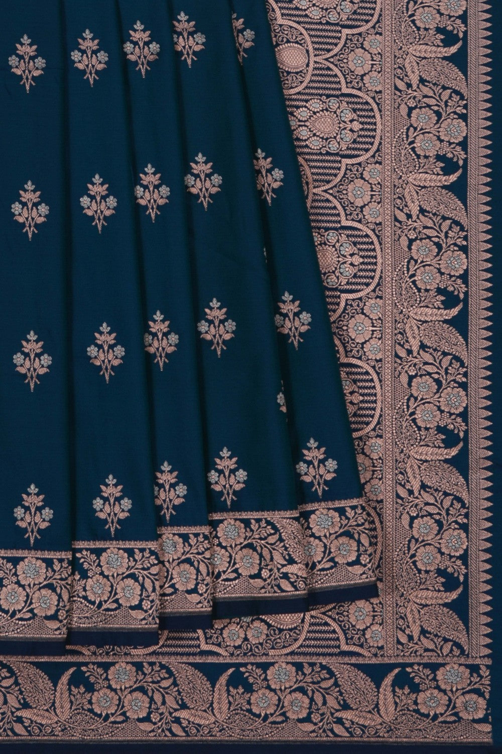 Image of Banarasi Satin Silk Peacock-Blue Saree