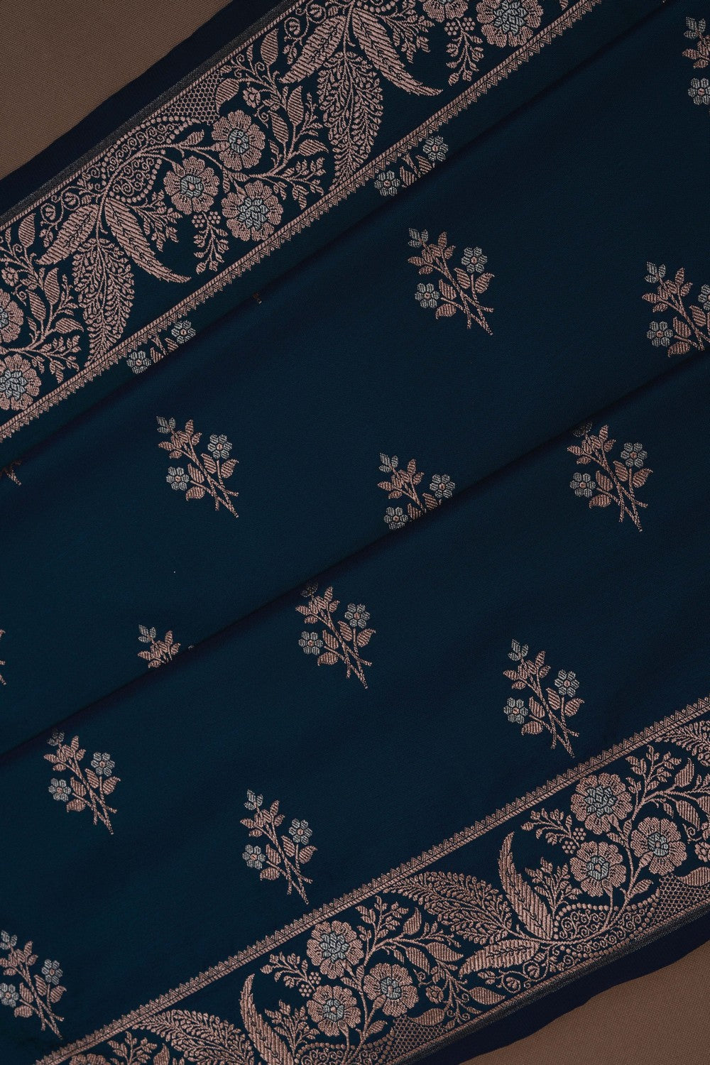 Image of Banarasi Satin Silk Peacock-Blue Saree