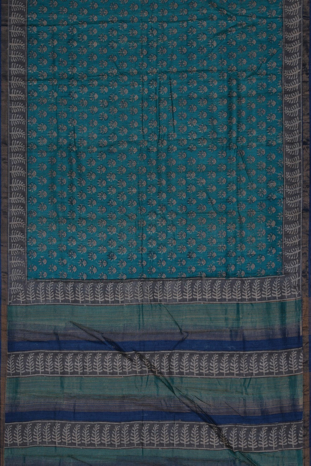 Image of A Floral Printed Tussar Silk Saree