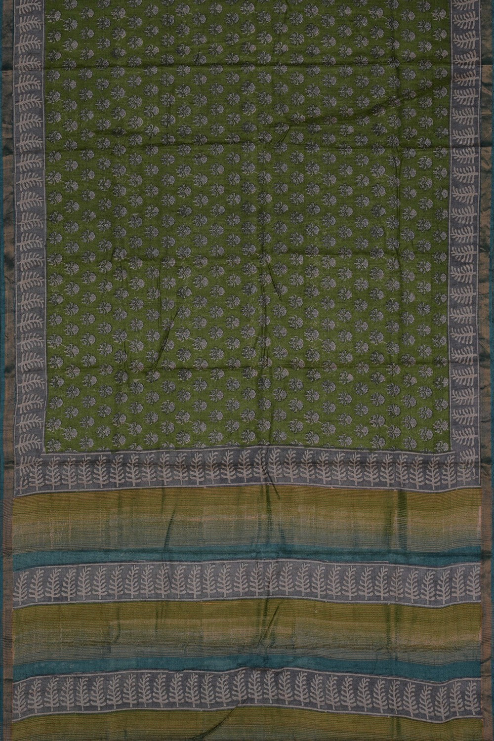 Image of A Floral Printed Tussar Silk Saree