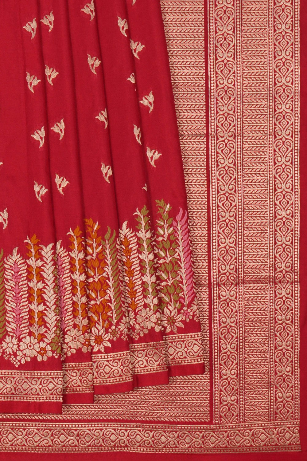 Image of Banarasi Brocade Silk Red Saree