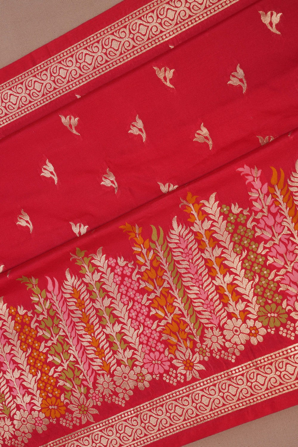 Image of Banarasi Brocade Silk Red Saree