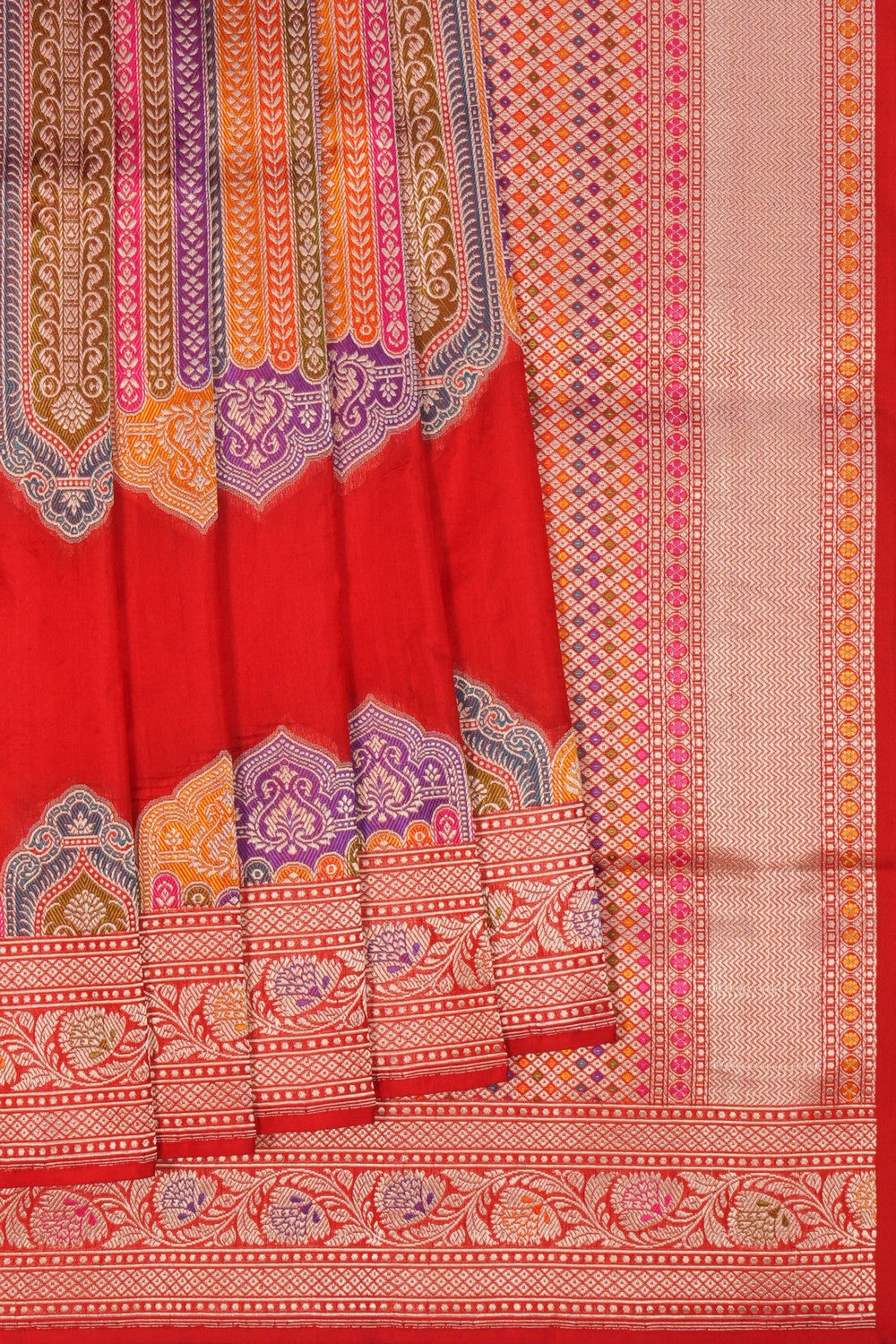 Image of Banarasi Brocade Silk Red Saree