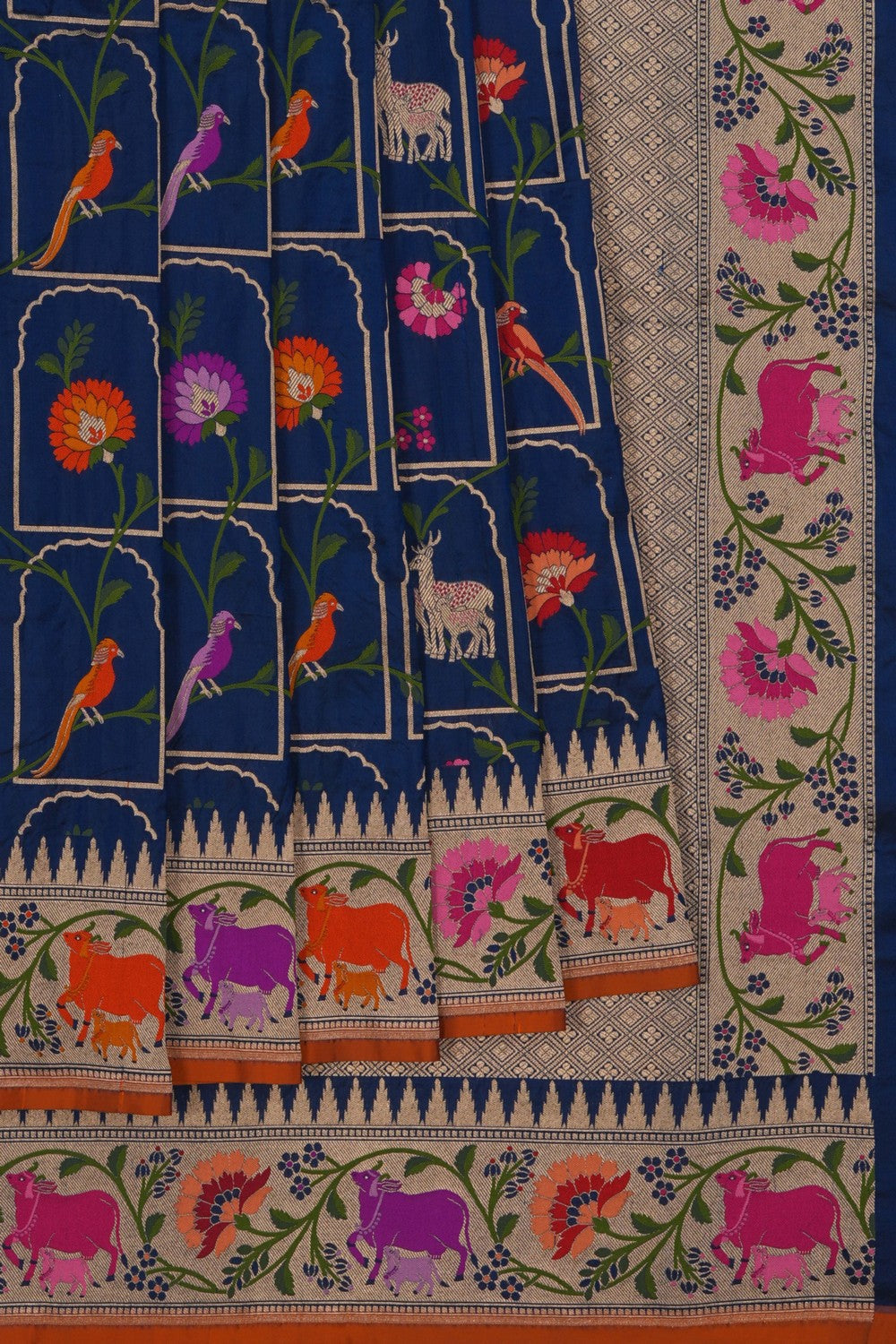 Image of Banarasi Brocade Silk Navy Blue Saree