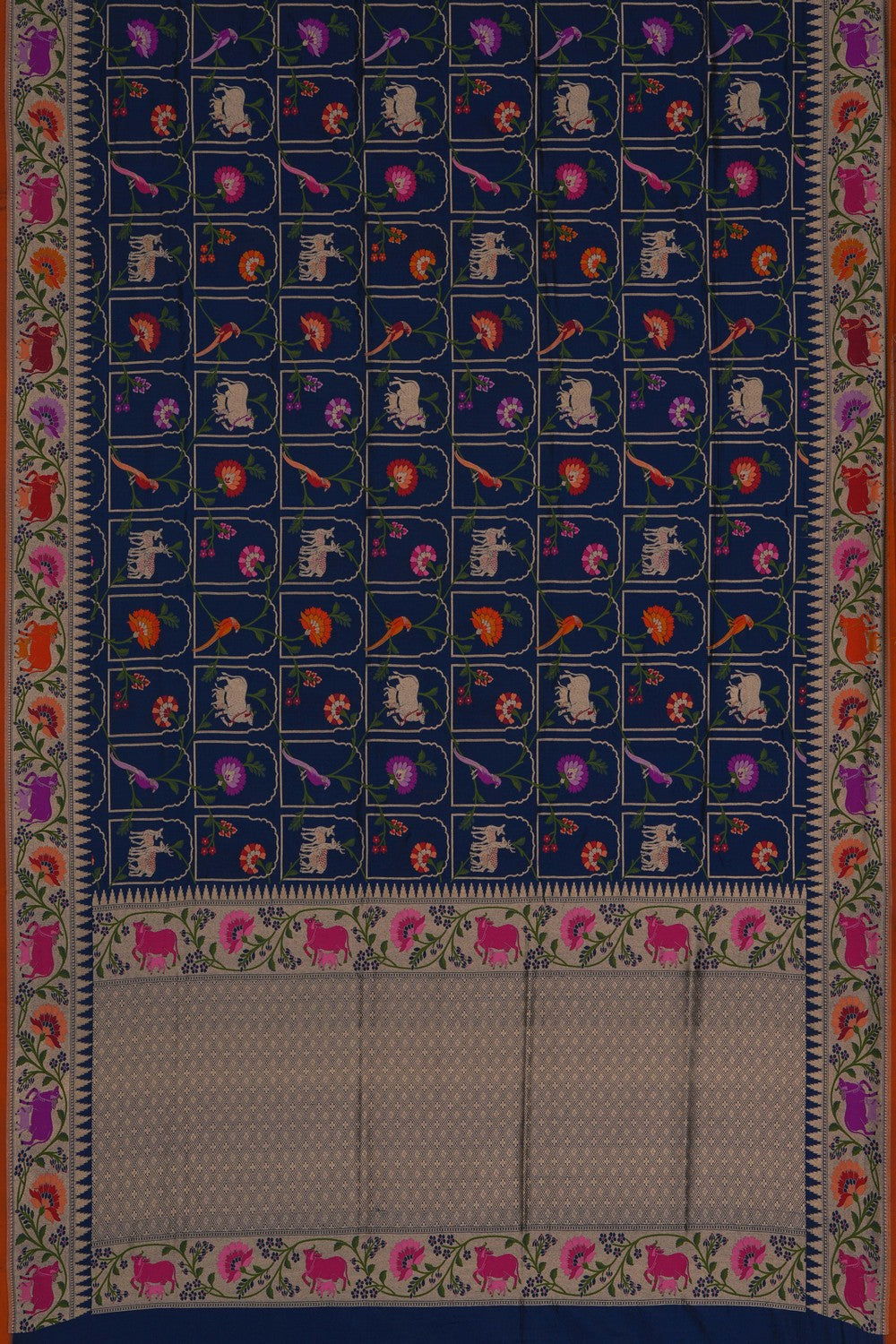 Image of Banarasi Brocade Silk Navy Blue Saree