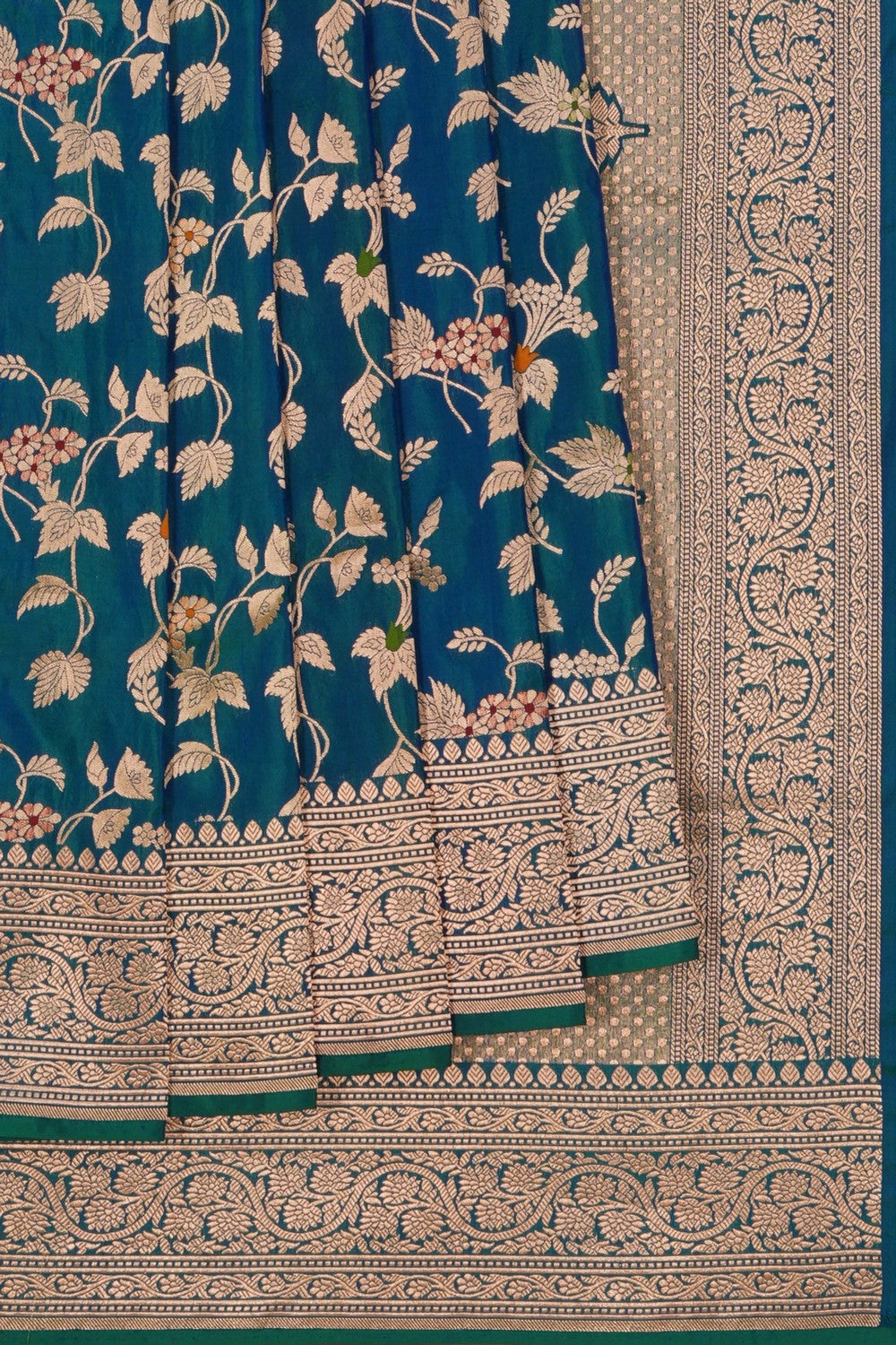 Image of Banarasi Brocade Silk Peacock-Blue Saree