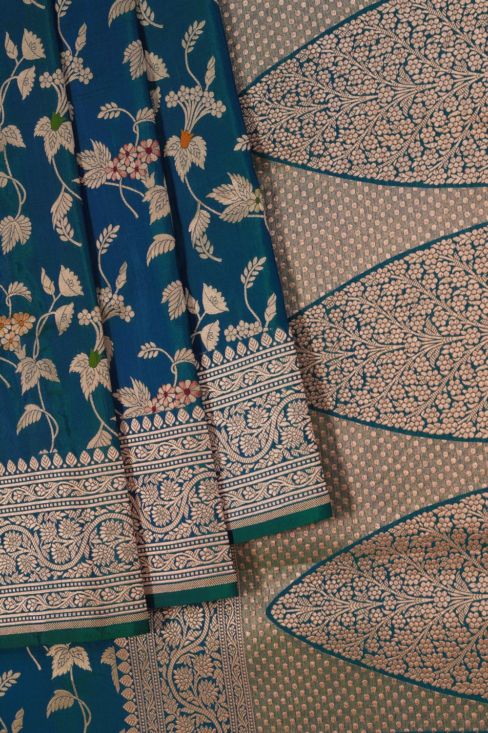 Image of Banarasi Brocade Silk Peacock-Blue Saree