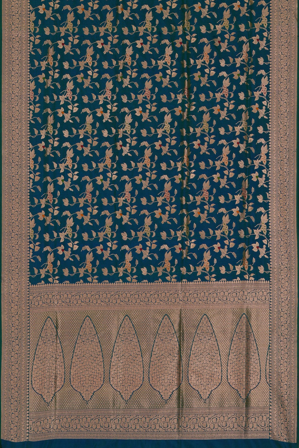 Image of Banarasi Brocade Silk Peacock-Blue Saree