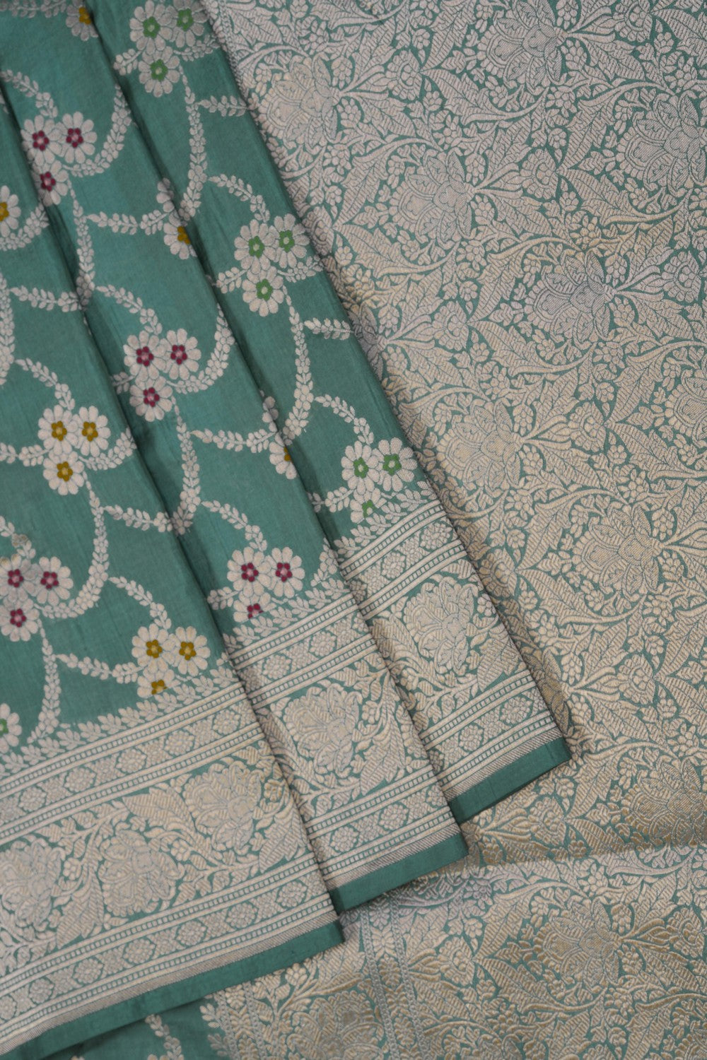 Image of Banarasi Brocade Silk Aqua Green Saree