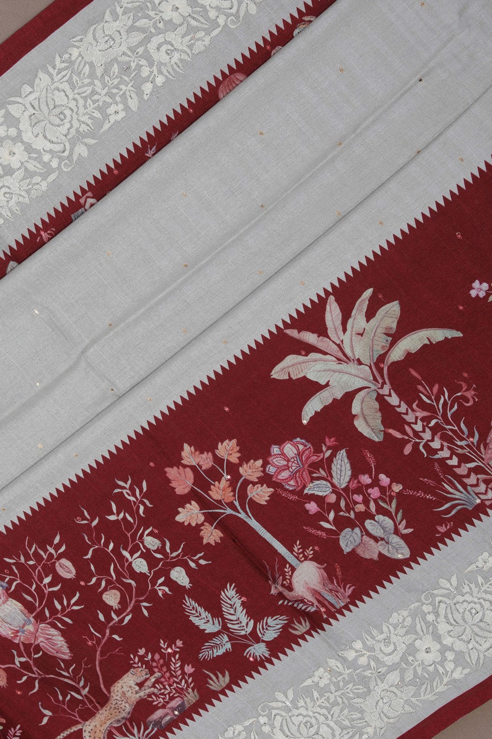 Image of Tussar Silk Embroidery Saree