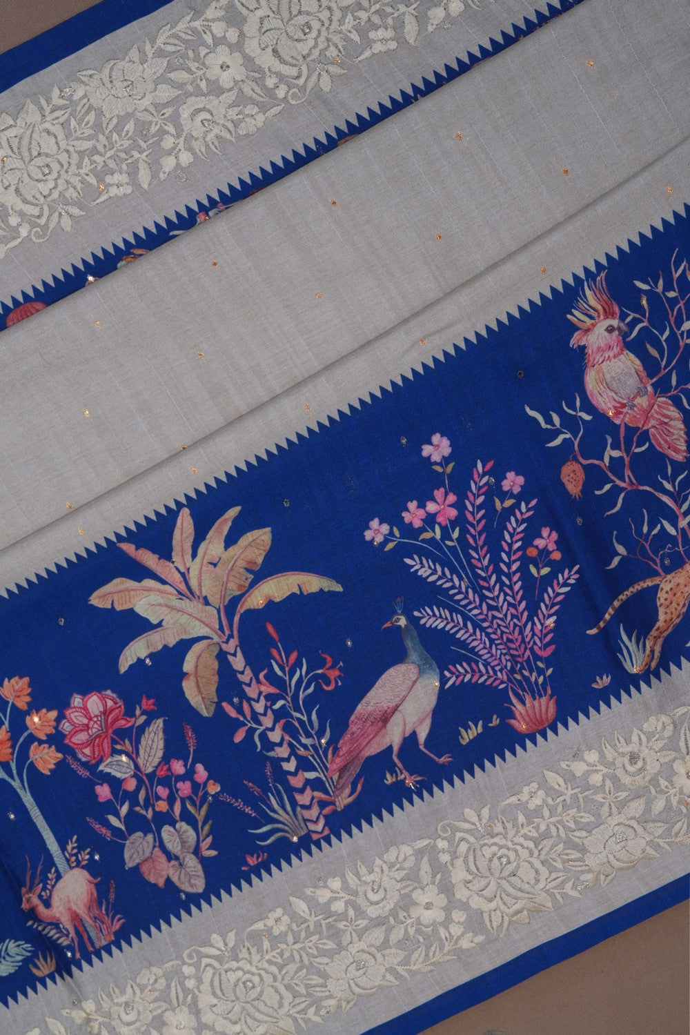 Image of Tussar Silk Embroidery Saree