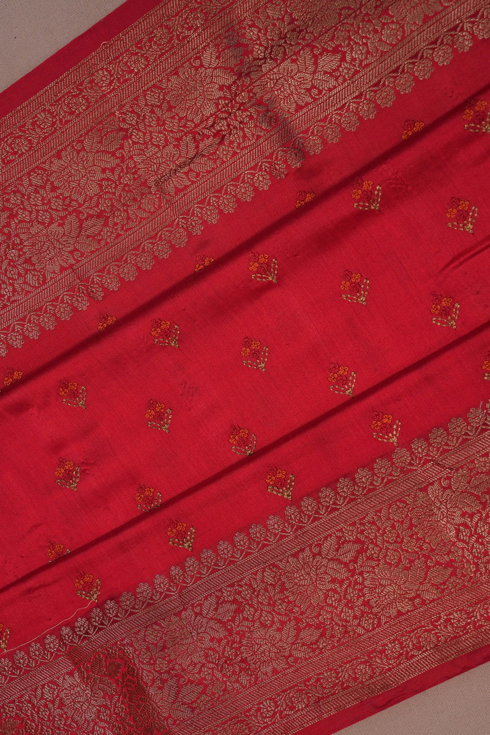 Image of Red Silk Embroidery Saree