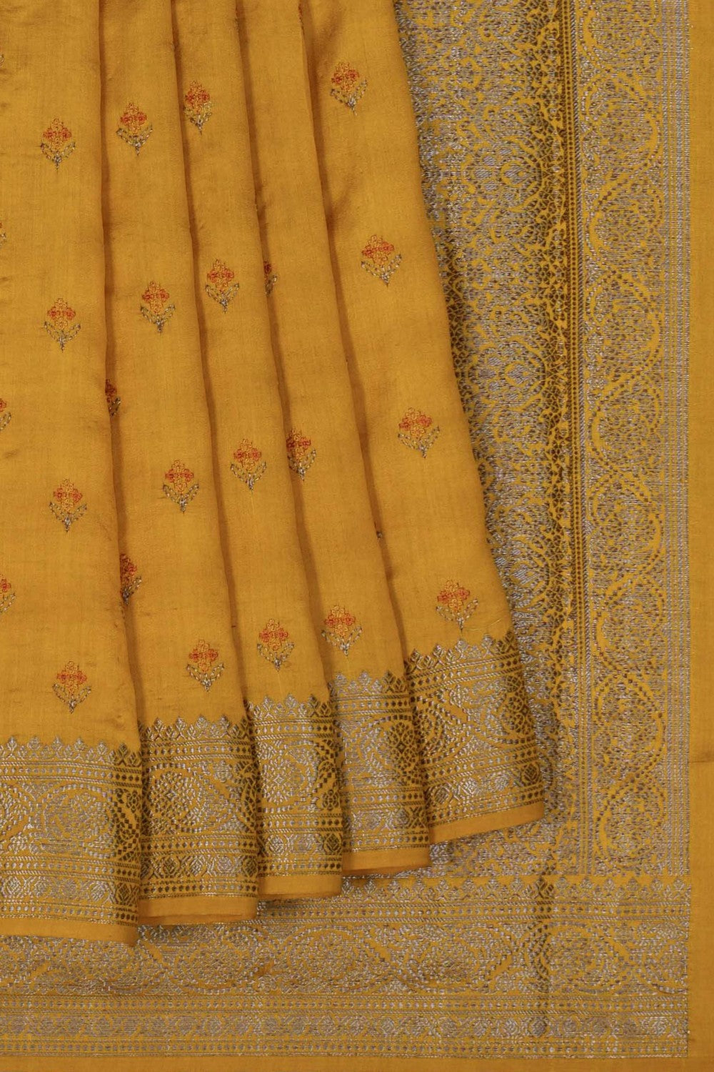 Image of Mustard Silk Embroidery Saree