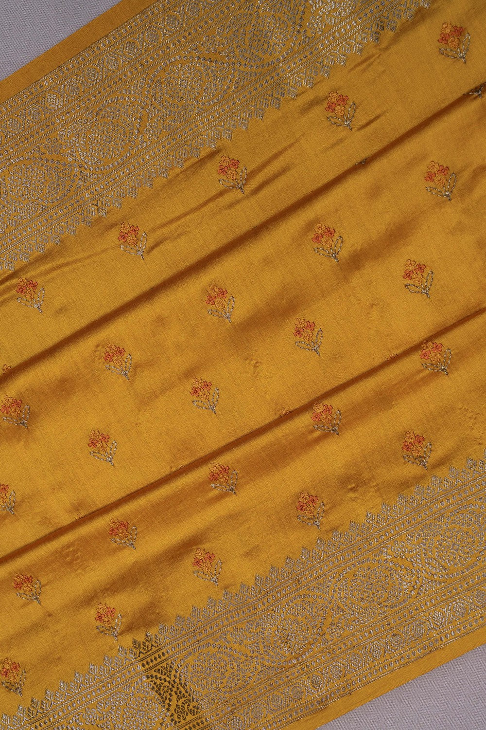 Image of Mustard Silk Embroidery Saree