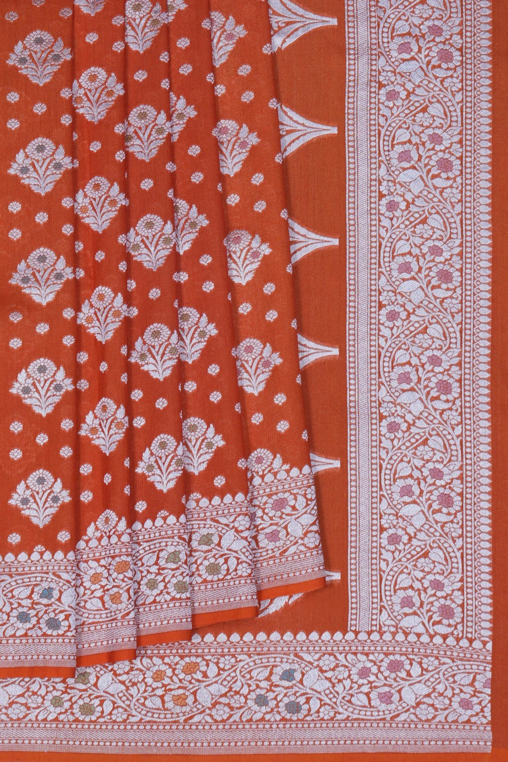 Image of Banarasi Tussar Silk Orange Saree