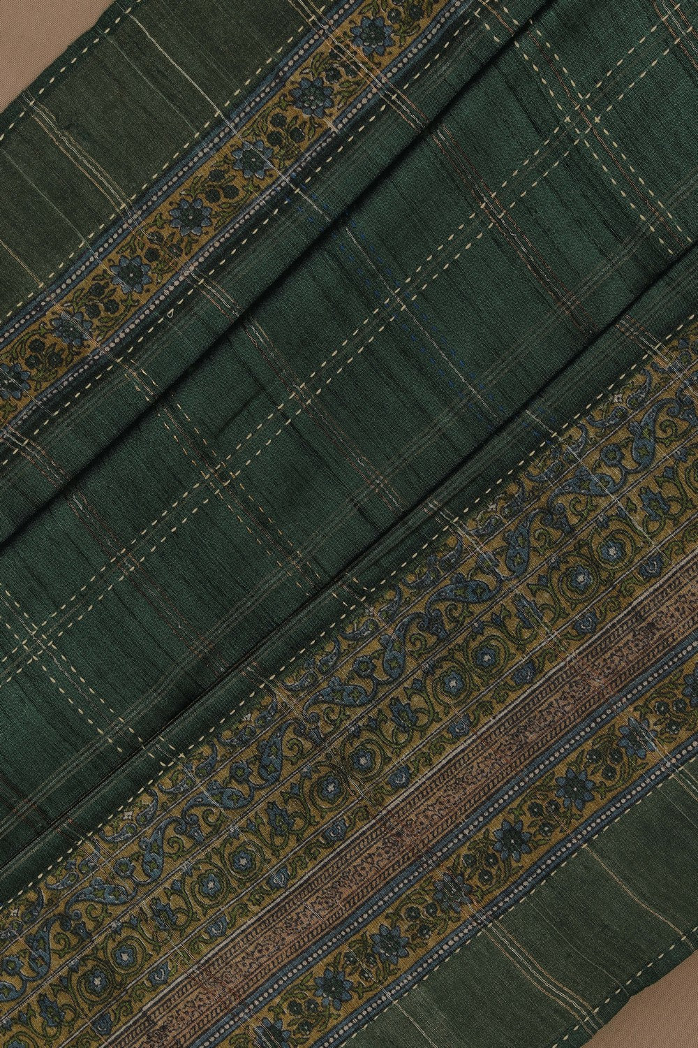 Image of A Tussar Kantha Stitch Saree