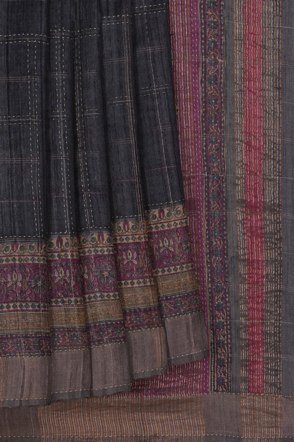 Image of A Tussar Kantha Stitch Saree