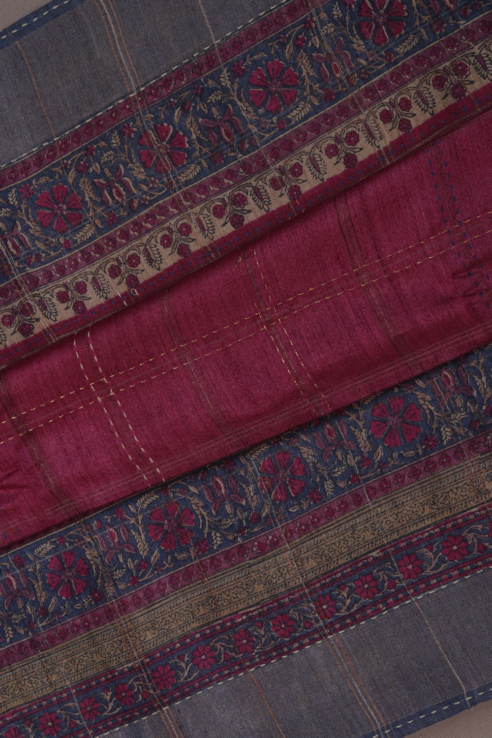Image of A Tussar Kantha Stitch Saree