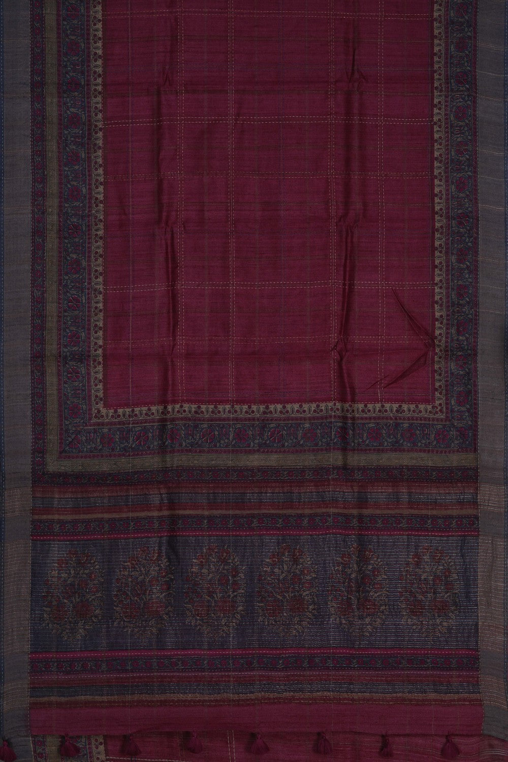 Image of A Tussar Kantha Stitch Saree