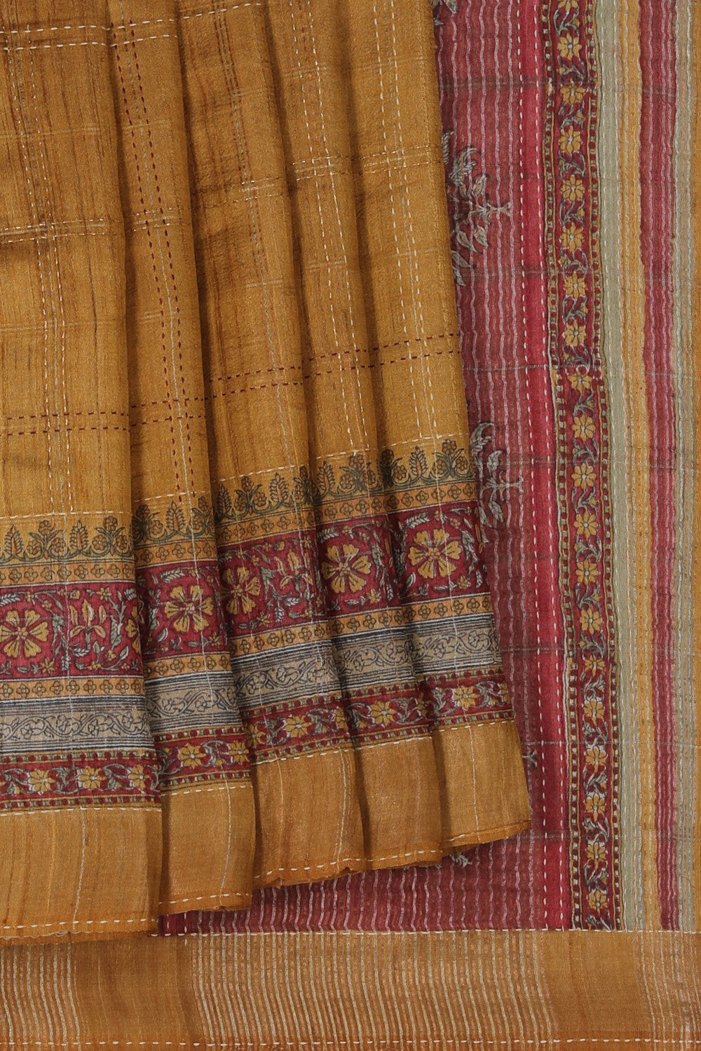 Image of A Tussar Kantha Stitch Saree