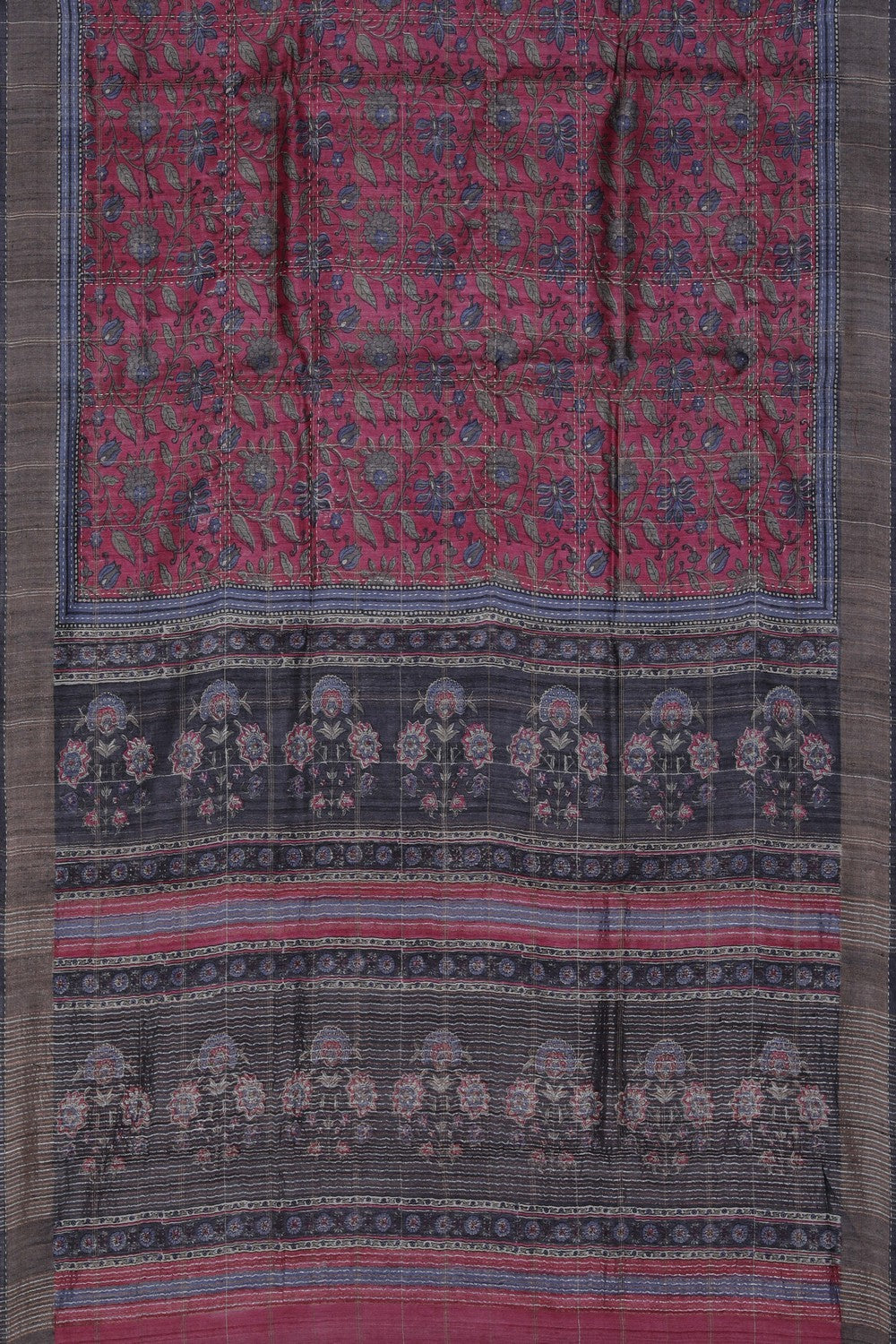 Image of A Tussar Kantha Stitch Saree