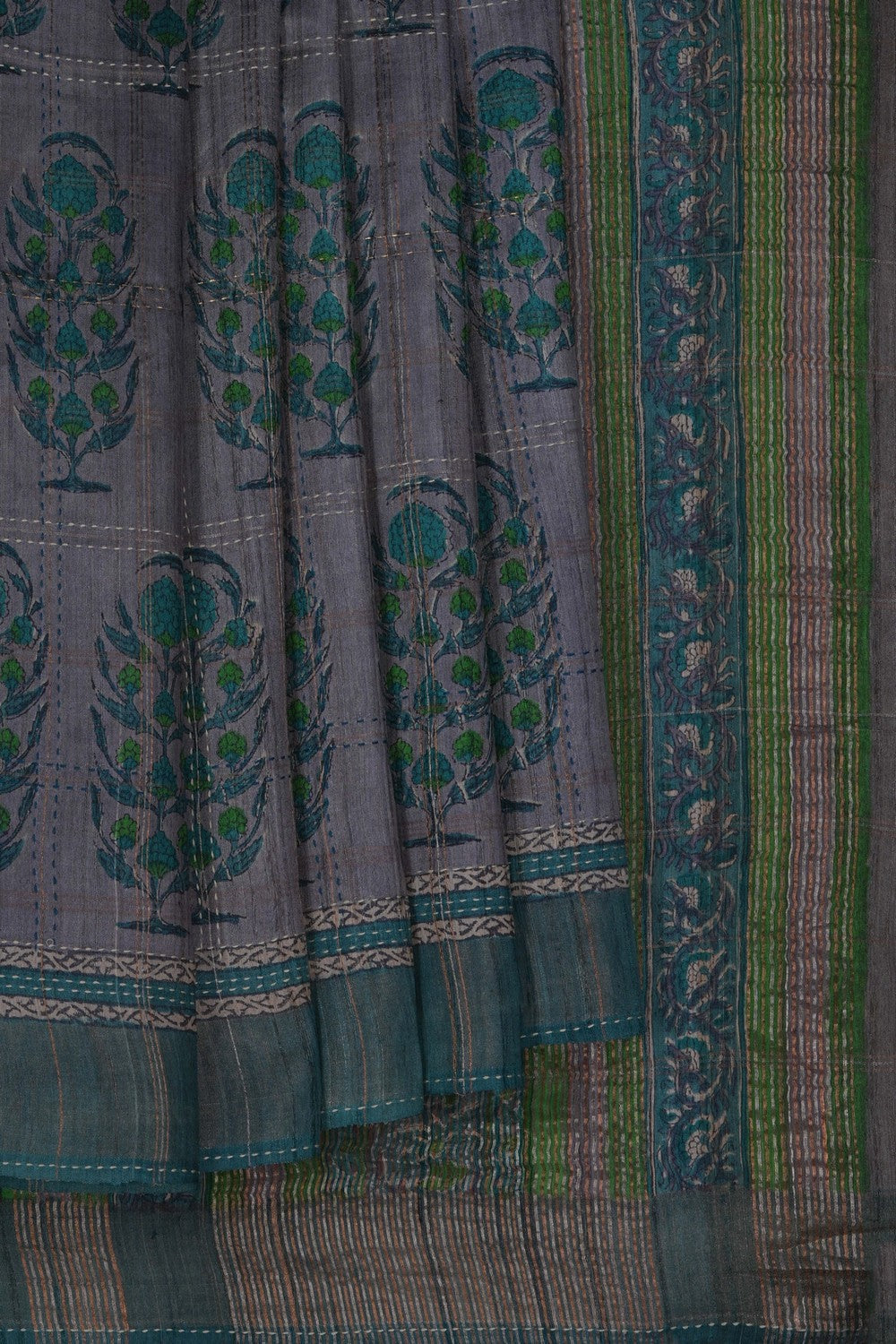 Image of A Tussar Kantha Stitch Saree