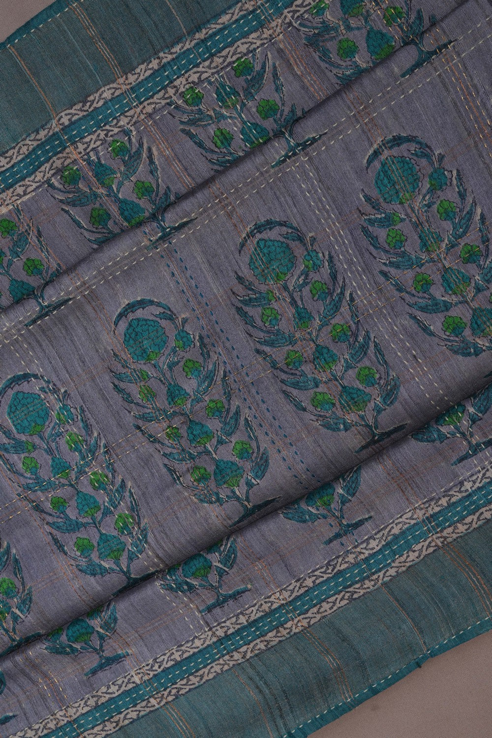 Image of A Tussar Kantha Stitch Saree