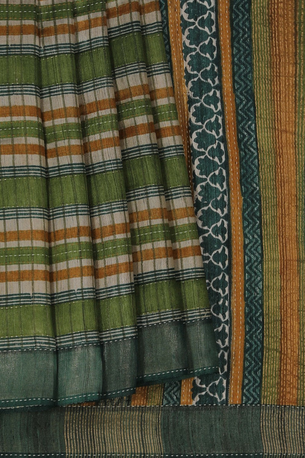 Image of A Tussar Kantha Stitch Saree