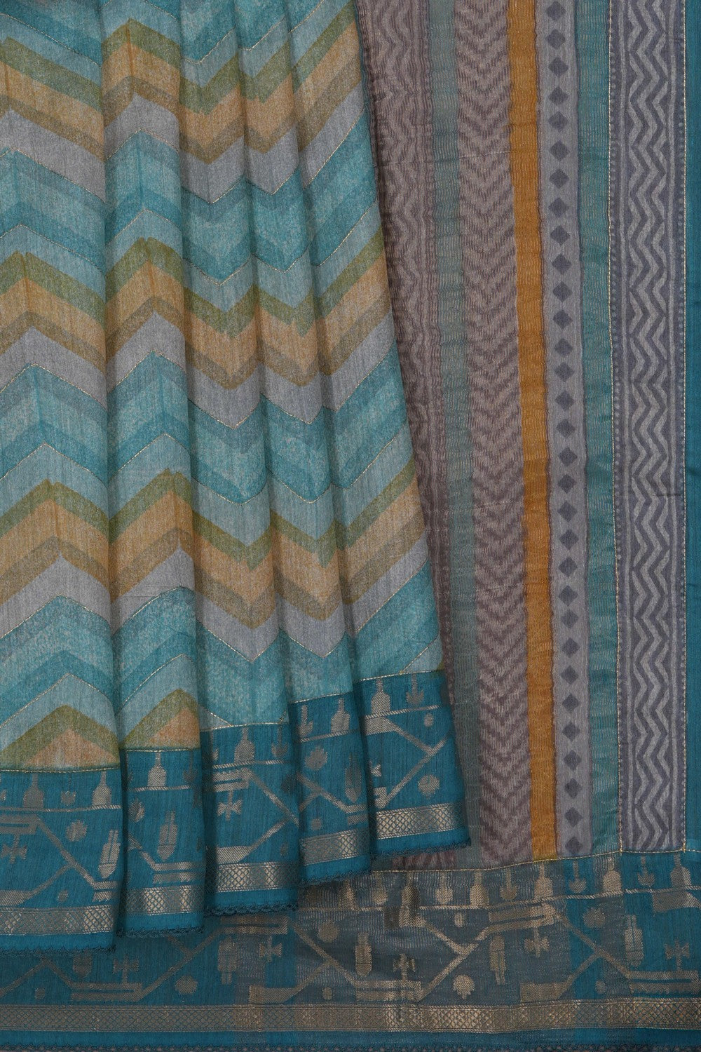 Image of A Tussar Chevron Printed Saree