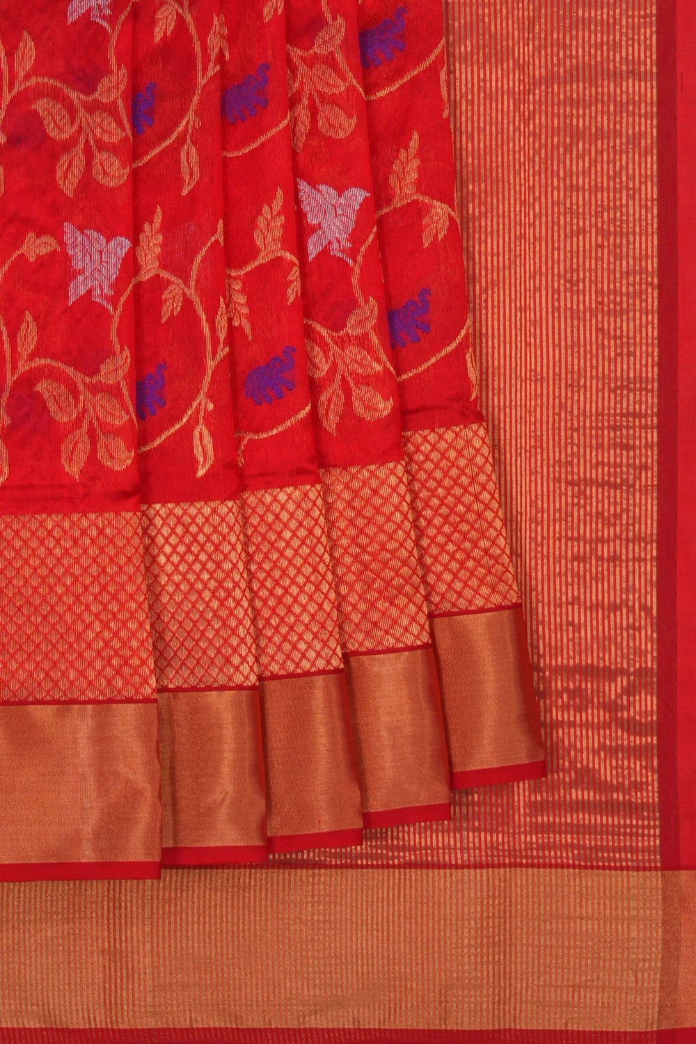 Image of Chanderi Brocade Silk Red Saree