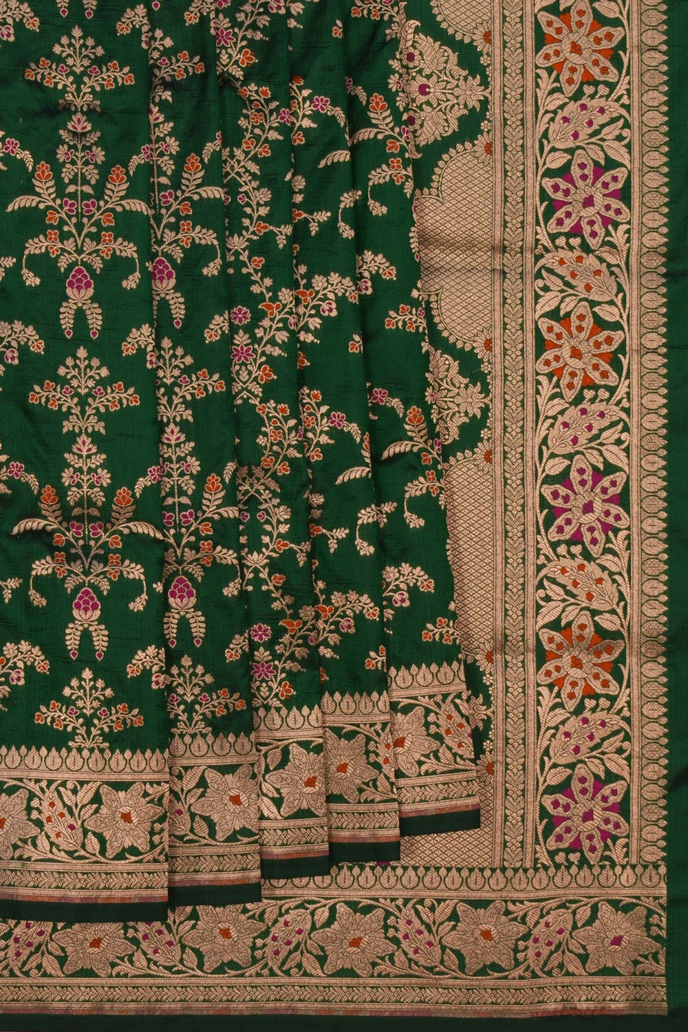Image of Banarasi Brocade Silk Green Saree