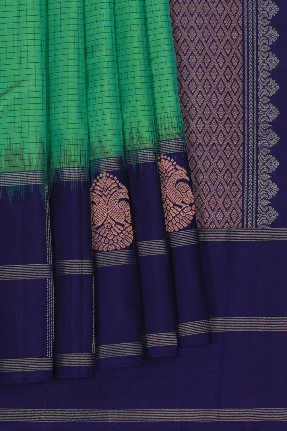Image of South Silk Kattam Sea Green Saree