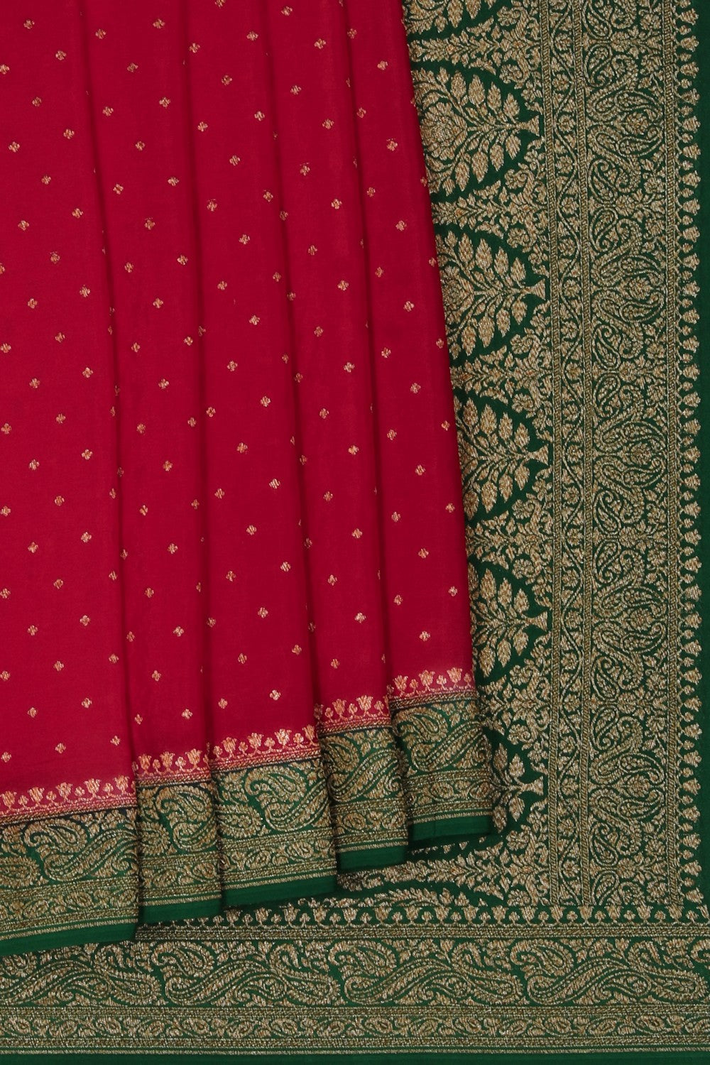 Image of Banarasi Crepe Coral Red Saree